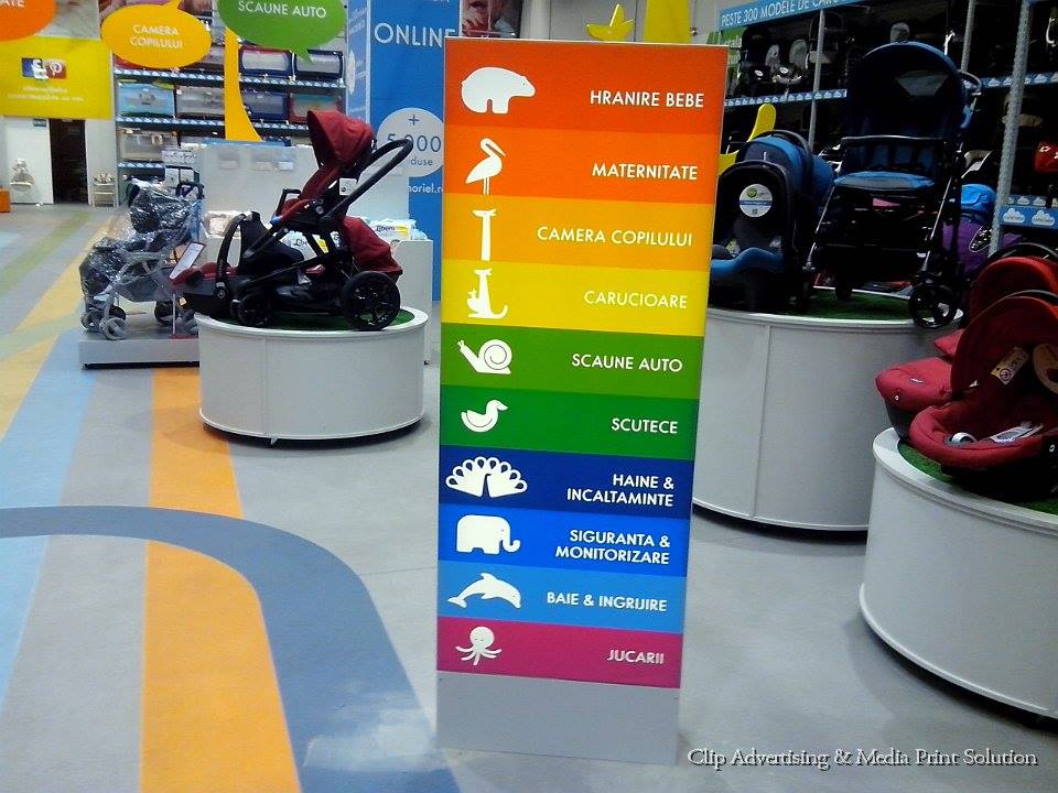 Totem publicitar de interior dubla fata Noriel magazin copii